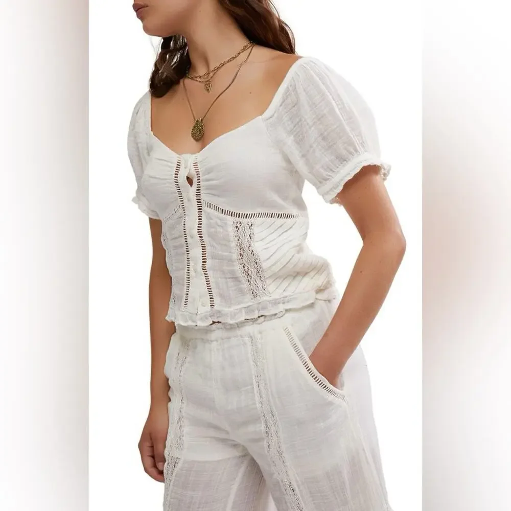 Free People Bali Alana Top & Pant Set in White  XS